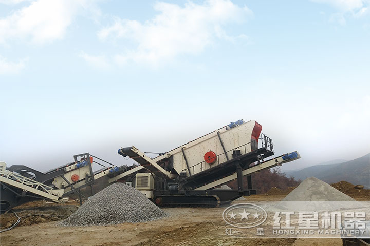 車載流動(dòng)石子、粉碎機(jī)生產(chǎn)現(xiàn)場
